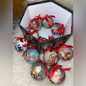 Twelve Antique Santas Ornaments Box Christmas Tree Ball Holiday 1995